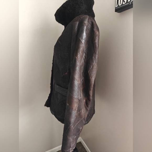 VTG Shearling Jacket Reversible brown patchwork small Germany Boho - Picture 4 of 9